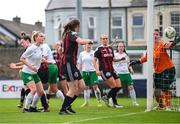 27 August 2023; Lisa Murphy of Bohemians scores her side's second goal during the Sports Direct Women’s FAI Cup first round match between Cabinteely and Bohemians at Carlisle Grounds in Bray, Wicklow. Photo by Stephen McCarthy/Sportsfile
