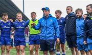 27 August 2023; Leinster head coach Adam Griggs speaks to his players after their side's victory in the U19 Men's Interprovincial Championship match between Leinster and Connacht at Energia Park in Dublin. Photo by Piaras Ó Mídheach/Sportsfile