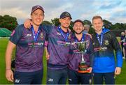27 August 2023; CIYMS players with the trophy after the Arachas Men's All-Ireland T20 Cup Final match between Balbriggan and CIYMS at Malahide Cricket Ground in Dublin. Photo by Seb Daly/Sportsfile