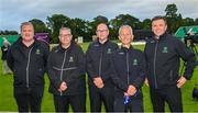 27 August 2023; Match officials after the Arachas Men's All-Ireland T20 Cup Final match between Balbriggan and CIYMS at Malahide Cricket Ground in Dublin. Photo by Seb Daly/Sportsfile