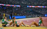 27 August 2023; The Ireland team, from left, Roisin Harrison, Sophie Becker, Kelly McGrory and Sharlene Mawdsley after finishing 8th in the Women's 4x400m Relay final during day nine of the World Athletics Championships at the National Athletics Centre in Budapest, Hungary. Photo by Sam Barnes/Sportsfile