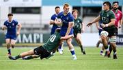 27 August 2023; Connor Fahy of Leinster is tackled by Oisin O'Neill of Connacht, 10, during the U19 Men's Interprovincial Championship match between Leinster and Connacht at Energia Park in Dublin. Photo by Piaras Ó Mídheach/Sportsfile