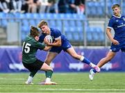 27 August 2023; Caspar Gabriel of Leinster is tackled by Orin Burke of Connacht during the U19 Men's Interprovincial Championship match between Leinster and Connacht at Energia Park in Dublin. Photo by Piaras Ó Mídheach/Sportsfile
