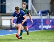 27 August 2023; Paddy Taylor of Leinster scores a try under pressure from Sean Power of Connacht during the U19 Men's Interprovincial Championship match between Leinster and Connacht at Energia Park in Dublin. Photo by Piaras Ó Mídheach/Sportsfile