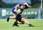 27 August 2023; Harry Duffy of Connacht in action against Jack Angulo of Leinster during the U19 Men's Interprovincial Championship match between Leinster and Connacht at Energia Park in Dublin. Photo by Piaras Ó Mídheach/Sportsfile