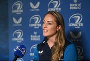 28 August 2023; Elise O'Byrne-White during a Leinster rugby women's media conference at Leinster HQ in Dublin. Photo by David Fitzgerald/Sportsfile