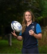 28 August 2023; Elise O'Byrne-White poses for a portrait after a Leinster rugby women's media conference at Leinster HQ in Dublin. Photo by David Fitzgerald/Sportsfile