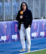 26 August 2023; Lindsay Peat of TG4 at the Vodafone Women’s Interprovincial Championship match between Leinster and Munster at Energia Park in Dublin. Photo by Piaras Ó Mídheach/Sportsfile