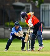29 August 2023; Siúin Woods of Scorchers during the Evoke Super 50 Cup match between Scorchers and Typhoons at Railway Union Cricket Club in Dublin. Photo by Tyler Miller/Sportsfile