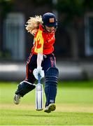 29 August 2023; Siúin Woods of Scorchers takes a single run during the Evoke Super 50 Cup match between Scorchers and Typhoons at Railway Union Cricket Club in Dublin. Photo by Tyler Miller/Sportsfile