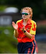 29 August 2023; Niamh MacNulty of Scorchers during the Evoke Super 50 Cup match between Scorchers and Typhoons at Railway Union Cricket Club in Dublin. Photo by Tyler Miller/Sportsfile