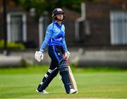 29 August 2023; Sarah Forbes of Typhoons leaves the crease after being caught out by Christina Coulter Reilly of Scorchers during the Evoke Super 50 Cup match between Scorchers and Typhoons at Railway Union Cricket Club in Dublin. Photo by Tyler Miller/Sportsfile
