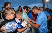 29 August 2023; Jordan Larmour with supporters after a Leinster rugby open training session at Clontarf RFC in Dublin. Photo by David Fitzgerald/Sportsfile