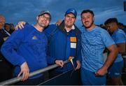 29 August 2023; Will Connors with supporters Stephen Cashel, centre, and Andy Armitage after a Leinster rugby open training session at Clontarf RFC in Dublin. Photo by David Fitzgerald/Sportsfile