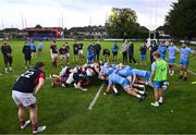 29 August 2023; Clontarf RFC players and Leinster players contest a scrum during a Leinster rugby open training session at Clontarf RFC in Dublin. Photo by David Fitzgerald/Sportsfile