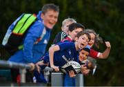 29 August 2023; Supporter Harry Lee, age 9, during a Leinster rugby open training session at Clontarf RFC in Dublin. Photo by David Fitzgerald/Sportsfile