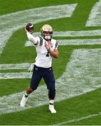 26 August 2023; Navy Midshipmen quarterback Tai Lavatai #1 before the Aer Lingus College Football Classic match between Notre Dame and Navy Midshipmen at the Aviva Stadium in Dublin. Photo by Ben McShane/Sportsfile