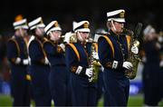 26 August 2023; Notre Dame marching band are seen at half-time of the Aer Lingus College Football Classic match between Notre Dame and Navy Midshipmen at the Aviva Stadium in Dublin. Photo by Ben McShane/Sportsfile