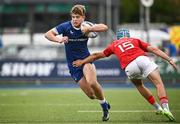 30 August 2023; Charlie Molony of Leinster in action against Daire O’Callaghan of Munster during the U18 Schools Interprovincial Championship match between Leinster and Munster at Energia Park in Dublin. Photo by Harry Murphy/Sportsfile