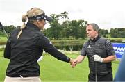 30 August 2023; Waterford manager Davy Fitzgerald with Olivia Mehaffey of Northern Ireland on the first tee box during the Pro-Am event ahead of the KPMG Women's Irish Open Golf Championship at Dromoland Castle in Clare. Photo by Eóin Noonan/Sportsfile