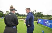 30 August 2023; Former Galway hurler Joe Canning with Emma Nilsson of Sweden on the first hole during the Pro-Am event ahead of the KPMG Women's Irish Open Golf Championship at Dromoland Castle in Clare. Photo by Eóin Noonan/Sportsfile