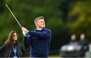 30 August 2023; Former Galway hurler Joe Canning watches his second shot from the 12th fairway during the Pro-Am event ahead of the KPMG Women's Irish Open Golf Championship at Dromoland Castle in Clare. Photo by Eóin Noonan/Sportsfile