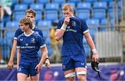 30 August 2023; Dylan McNiece of Leinster, right, after his side's defeat in the U18 Schools Interprovincial Championship match between Leinster and Munster at Energia Park in Dublin. Photo by Harry Murphy/Sportsfile