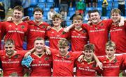 30 August 2023; Munster players after their side's victory in  the U18 Schools Interprovincial Championship match between Leinster and Munster at Energia Park in Dublin. Photo by Giselle O'Donoghue/Sportsfile