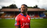 30 August 2023; Shelbourne FC new signing Euclides Cabral stands for a portrait at Tolka Park in Dublin. Photo by Seb Daly/Sportsfile