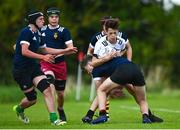 30 August 2023; Aidan Kelly of Midlands is tackled by Hugh Martin of North Midlands during the BearingPoint Shane Horgan Cup match between North Midlands and Midlands at Cill Dara RFC in Kildare. Photo by Tyler Miller/Sportsfile
