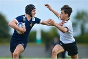 30 August 2023; Daniel Gill of North Midlands in action against Aidan Kelly of Midlands during the BearingPoint Shane Horgan Cup match between North Midlands and Midlands at Cill Dara RFC in Kildare. Photo by Tyler Miller/Sportsfile