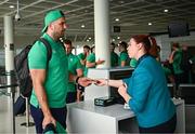 31 August 2023; Tadhg Beirne is pictured at Dublin Airport ahead of Ireland's Aer Lingus flight to France for the 2023 Rugby World Cup. Photo by Harry Murphy/Sportsfile
