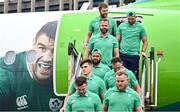 31 August 2023; Head coach Andy Farrell, third top, and his players pictured at Dublin Airport ahead of Ireland's Aer Lingus flight to France for the 2023 Rugby World Cup. Photo by Harry Murphy/Sportsfile