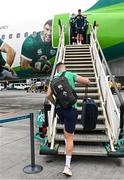 31 August 2023; Ireland captain Jonathan Sexton boards the plane at Dublin Airport ahead of Ireland's Aer Lingus flight to France for the 2023 Rugby World Cup. Photo by Harry Murphy/Sportsfile
