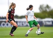 27 August 2023; Sharon Tansey of Cabinteely in action against Fiona Donnelly of Bohemians during the Sports Direct Women’s FAI Cup first round match between Cabinteely and Bohemians at Carlisle Grounds in Bray, Wicklow. Photo by Stephen McCarthy/Sportsfile