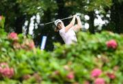1 September 2023; Leona Maguire of Ireland watches her tee shot on the eighth hole during day two of the KPMG Women's Irish Open Golf Championship at Dromoland Castle in Clare. Photo by Eóin Noonan/Sportsfile