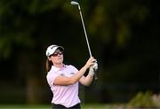 1 September 2023; Leona Maguire of Ireland watches her third shot on the 18th hole during day two of the KPMG Women's Irish Open Golf Championship at Dromoland Castle in Clare. Photo by Eóin Noonan/Sportsfile