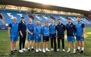 1 September 2023; Head coach Tania Rosser, with coaches, from left, John Fairley, Maz Reilly, Greg Hawe, Niall Kane, Aine Rowe, Eoin Reynolds, Greg Holland and Sean O'Brien during a Leinster rugby women's jersey presentation at Energia Park in Dublin. Photo by David Fitzgerald/Sportsfile