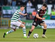 1 September 2023; James Clarke of Bohemians in action against Ronan Finn of Shamrock Rovers during the SSE Airtricity Men's Premier Division match between Shamrock Rovers and Bohemians at Tallaght Stadium in Dublin. Photo by Stephen McCarthy/Sportsfile