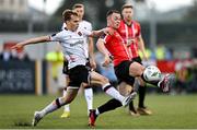 1 September 2023; Ben Doherty of Derry City in action against Johannes Yli-Kokko of Dundalk during the SSE Airtricity Men's Premier Division match between Dundalk and Derry City at Oriel Park in Dundalk, Louth. Photo by Ramsey Cardy/Sportsfile
