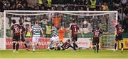 1 September 2023; Ronan Finn of Shamrock Rovers shoots to score his side's second goal past Bohemians goalkeeper James Talbot during the SSE Airtricity Men's Premier Division match between Shamrock Rovers and Bohemians at Tallaght Stadium in Dublin. Photo by Stephen McCarthy/Sportsfile