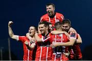 1 September 2023; Derry City players celebrate their side's second goal, scored by Ben Doherty, 14, during the SSE Airtricity Men's Premier Division match between Dundalk and Derry City at Oriel Park in Dundalk, Louth. Photo by Ramsey Cardy/Sportsfile