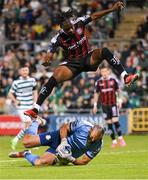 1 September 2023; Shamrock Rovers goalkeeper Alan Mannus saves from Jonathan Afolabi of Bohemians during the SSE Airtricity Men's Premier Division match between Shamrock Rovers and Bohemians at Tallaght Stadium in Dublin. Photo by Stephen McCarthy/Sportsfile