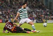 1 September 2023; Richie Towell of Shamrock Rovers is tackled by Danny Grant of Bohemians during the SSE Airtricity Men's Premier Division match between Shamrock Rovers and Bohemians at Tallaght Stadium in Dublin. Photo by Tyler Miller/Sportsfile