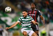 1 September 2023; Roberto Lopes of Shamrock Rovers in action against Jonathan Afolabi of Bohemians during the SSE Airtricity Men's Premier Division match between Shamrock Rovers and Bohemians at Tallaght Stadium in Dublin. Photo by Tyler Miller/Sportsfile