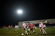 1 September 2023; Robbie McCourt of Dundalk in action against Jamie McGonigle of Derry City during the SSE Airtricity Men's Premier Division match between Dundalk and Derry City at Oriel Park in Dundalk, Louth. Photo by Ramsey Cardy/Sportsfile