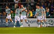 1 September 2023; Neil Farrugia of Shamrock Rovers, 23, celebrates with teammate Richie Towell after scoring their side's third goal during the SSE Airtricity Men's Premier Division match between Shamrock Rovers and Bohemians at Tallaght Stadium in Dublin. Photo by Tyler Miller/Sportsfile