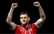 1 September 2023; Patrick McEleney of Derry City celebrates after the SSE Airtricity Men's Premier Division match between Dundalk and Derry City at Oriel Park in Dundalk, Louth. Photo by Ramsey Cardy/Sportsfile