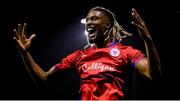 1 September 2023; Euclides Cabral of Shelbourne celebrates at the final whistle after his side's victory in the SSE Airtricity Men's Premier Division match between Shelbourne and St Patrick's Athletic at Tolka Park in Dublin. Photo by Seb Daly/Sportsfile
