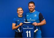 1 September 2023; Anna Doyle with Contact skills coach Sean O'Brien during a Leinster rugby women's jersey presentation at Energia Park in Dublin. Photo by David Fitzgerald/Sportsfile